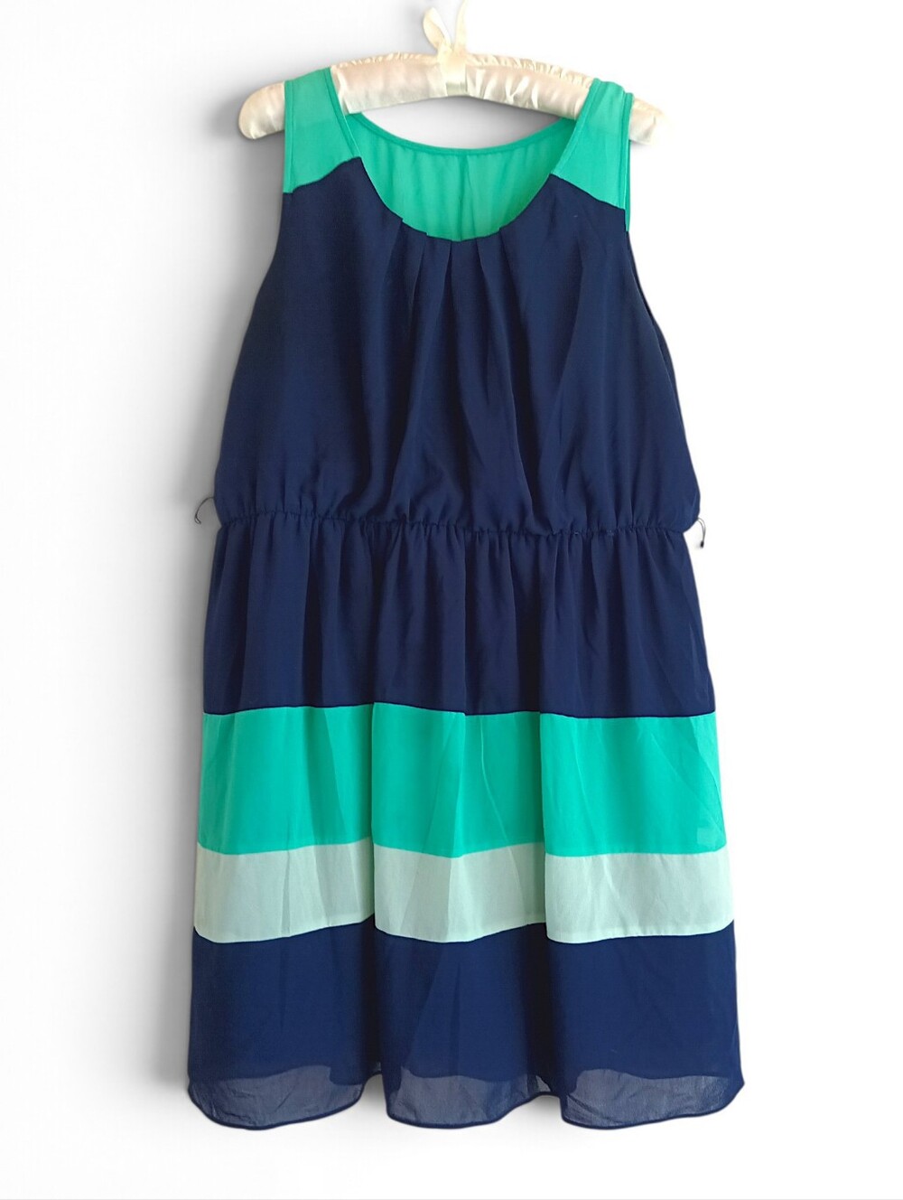 Maurices Navy, Teal and Mint Colorblock Sleeveless Dress Sheer Tiered Stripes 2X